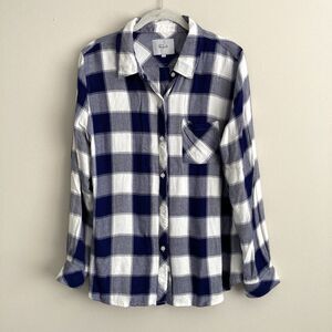 Rails Womens Button Up Plaid Blue White Shirt Brushed Rayon Size Large Casual